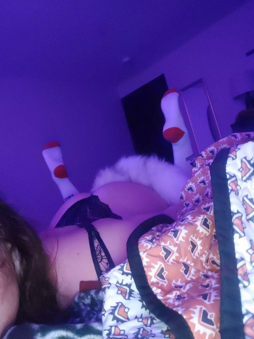 Knee highs and kitty plug to the rescue