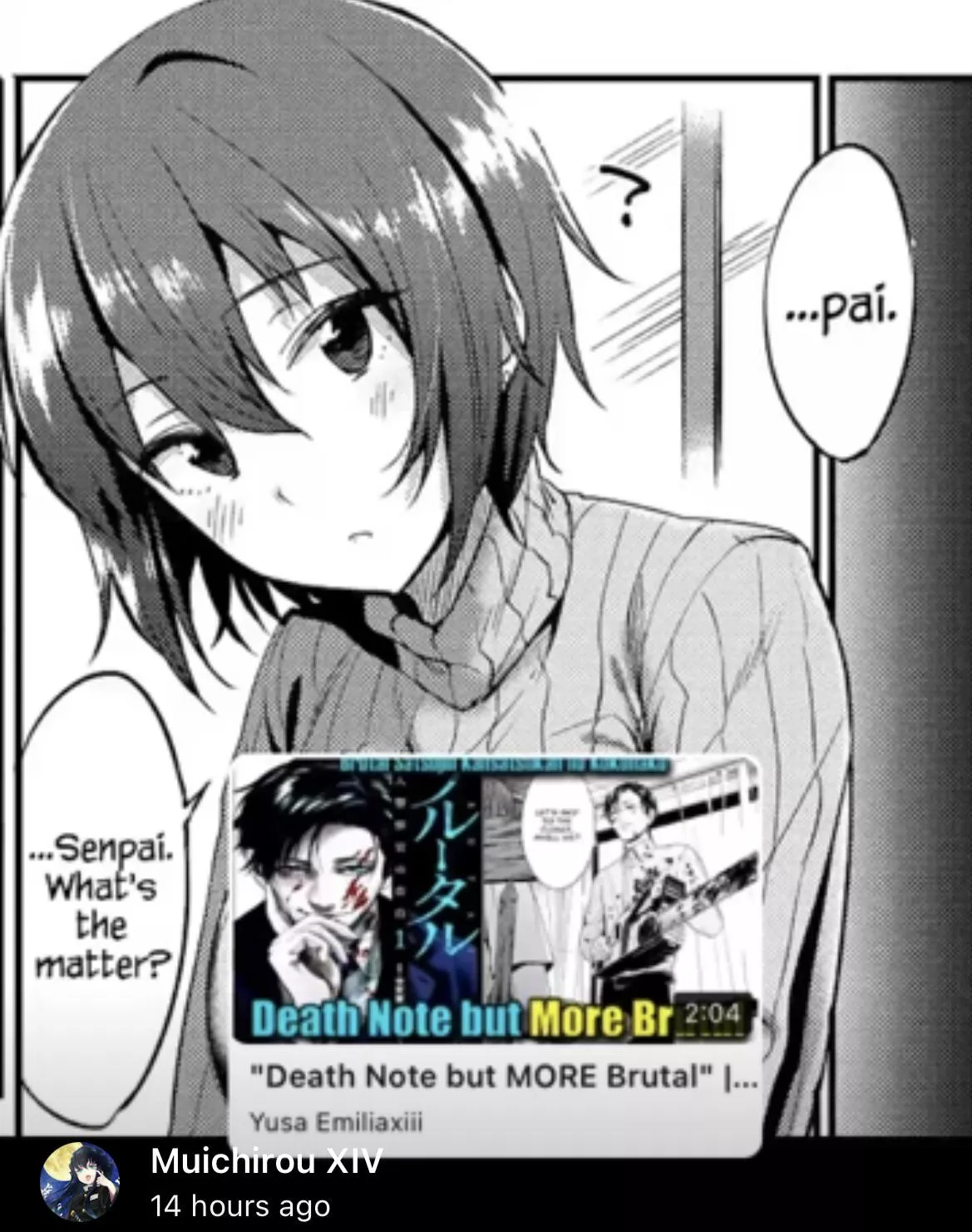 Lf mono source: 1girl, short hair, blush, “senpai what’s the matter?”