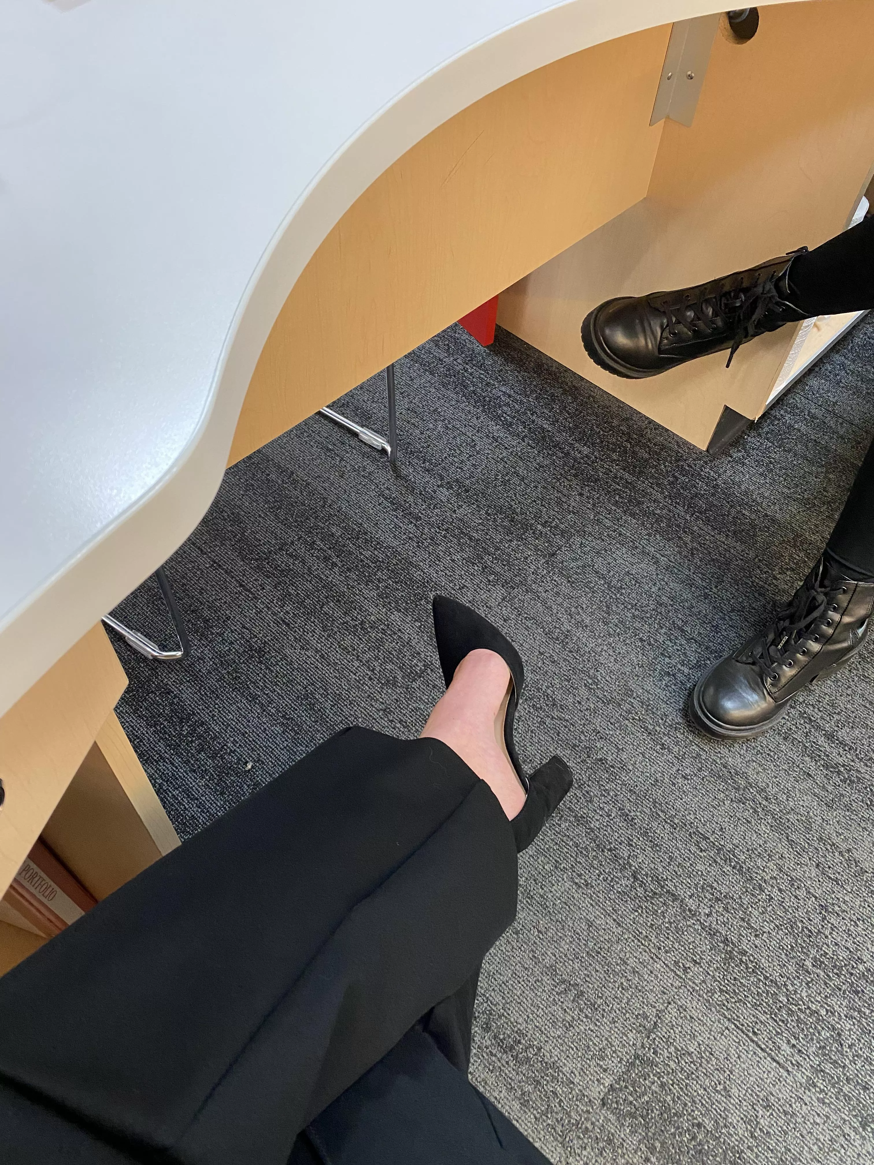 Trying to be sneaky about it . Favorite work heels .