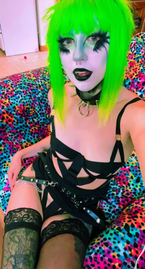 Strappy lingerie and goth makeup