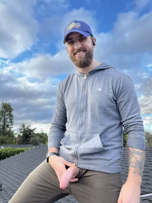 A friendly reminder to look up when walking your neighborhood, you never know when you’ll see a bored dads dick…