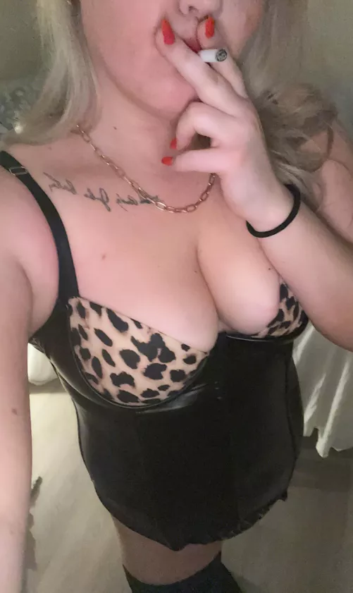 All ready to get tied up while she smokes a king size for me