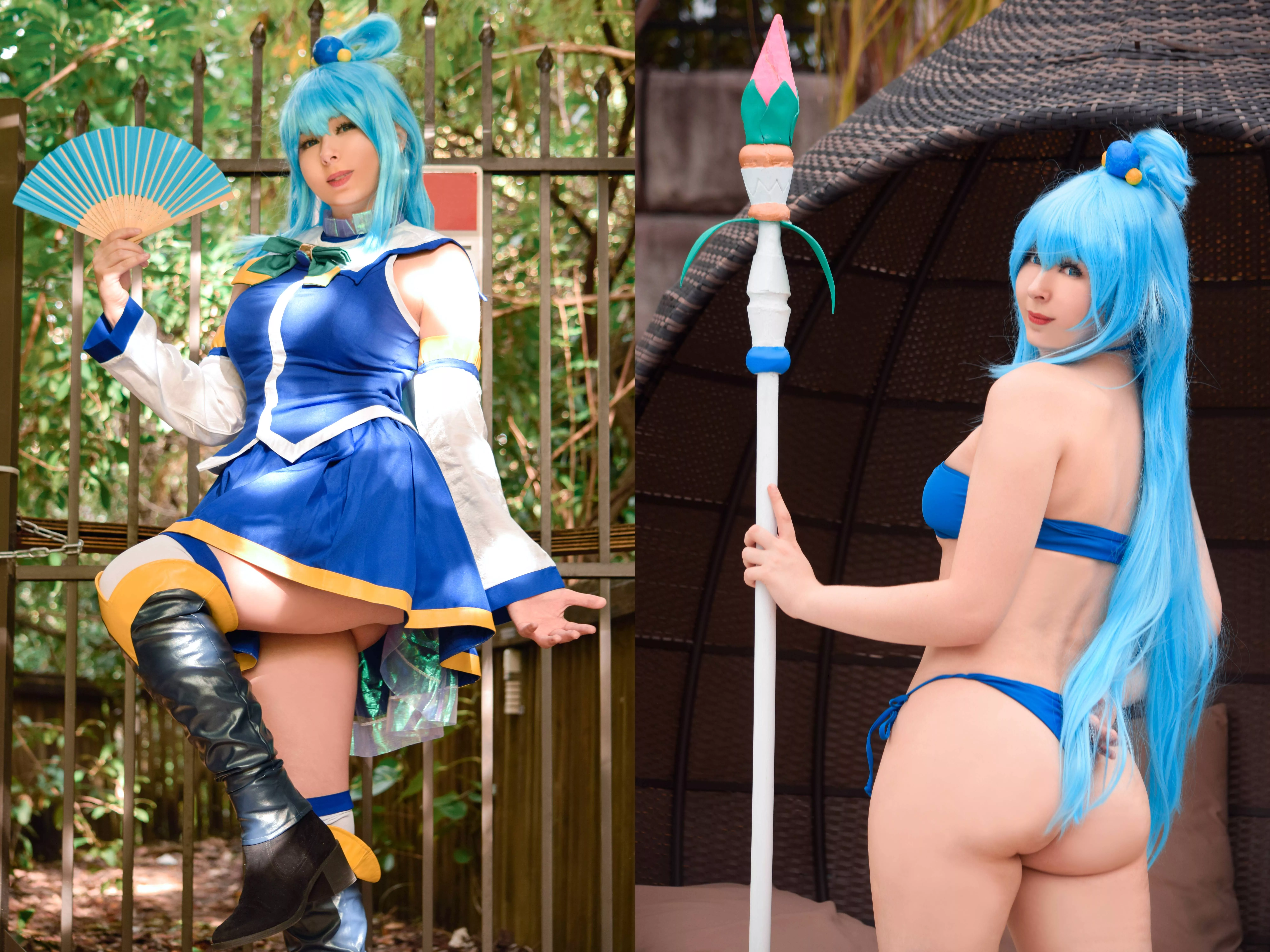 Aqua and bikini Aqua cosplays from Konosuba by Ribaibu [SELF]
