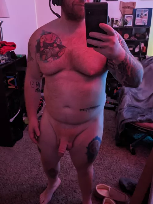 happy nude year. just want to say that this will be a before pic as I train for a marathon in the fall. I also plan to do one naked 5k. I hope everyone has good goals this year and we all achieve them!