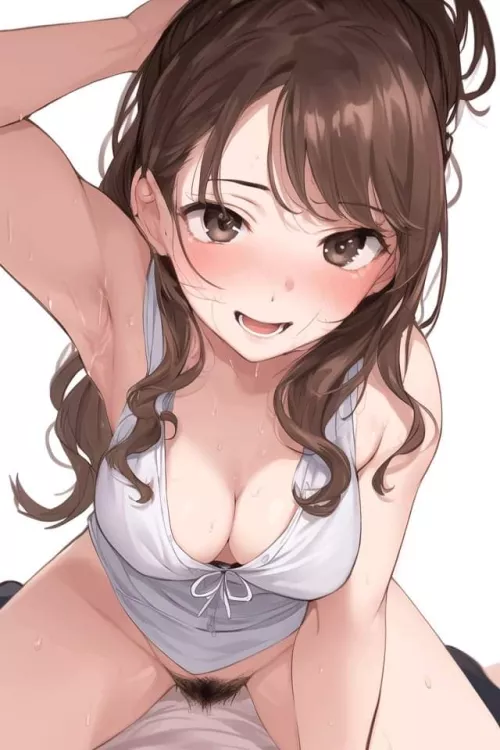 LF Color Source: 1girl, pubic hair, sweaty, armpits, boobs, brunette, white dress, blush
