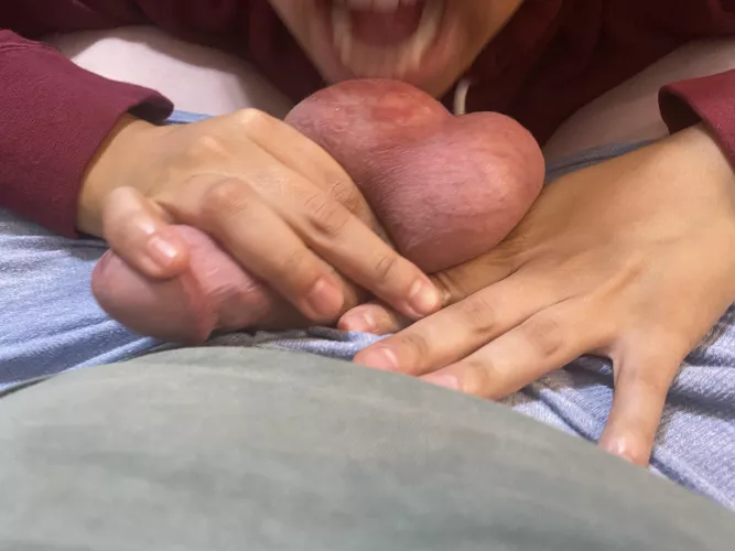 Leaving a nice mark on his balls after chewing on them!