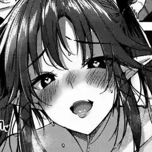 LF Mono Source: 1girl, bangs, black hair, blush, close up, dark hair, face, hair ribbon, heart-shaped pupils, light hair, looking at viewer, open mouth, pointy ears, raised eyebrows, sidelocks, spoken heart, sweat, tongue, twintails, upper teeth, x hair 