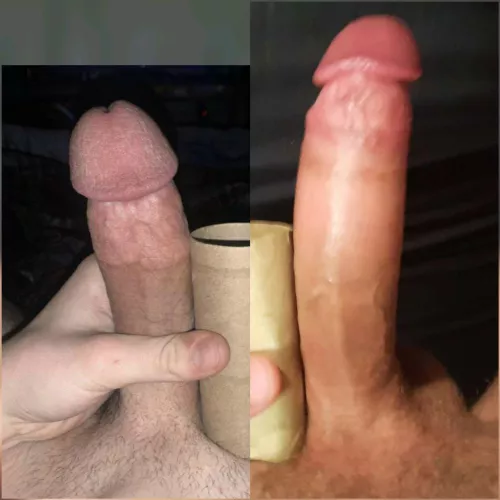 Me(right) vs. u/Flimsy_Possession_67 compared 😁 Great size! Nice to be longer than him