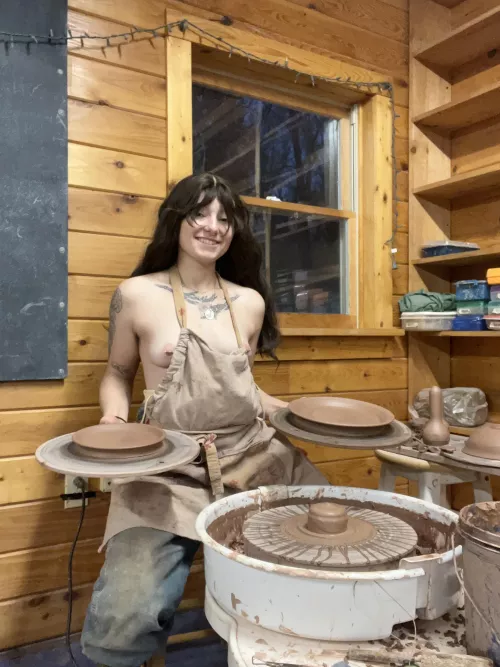 My two favorite things, showing my tits and pottery