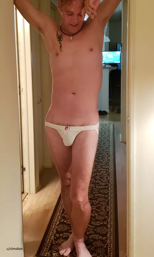 Omtex Splash jock front view. I like wearing it low. Ordering one in black. Always been my fav go to jock.