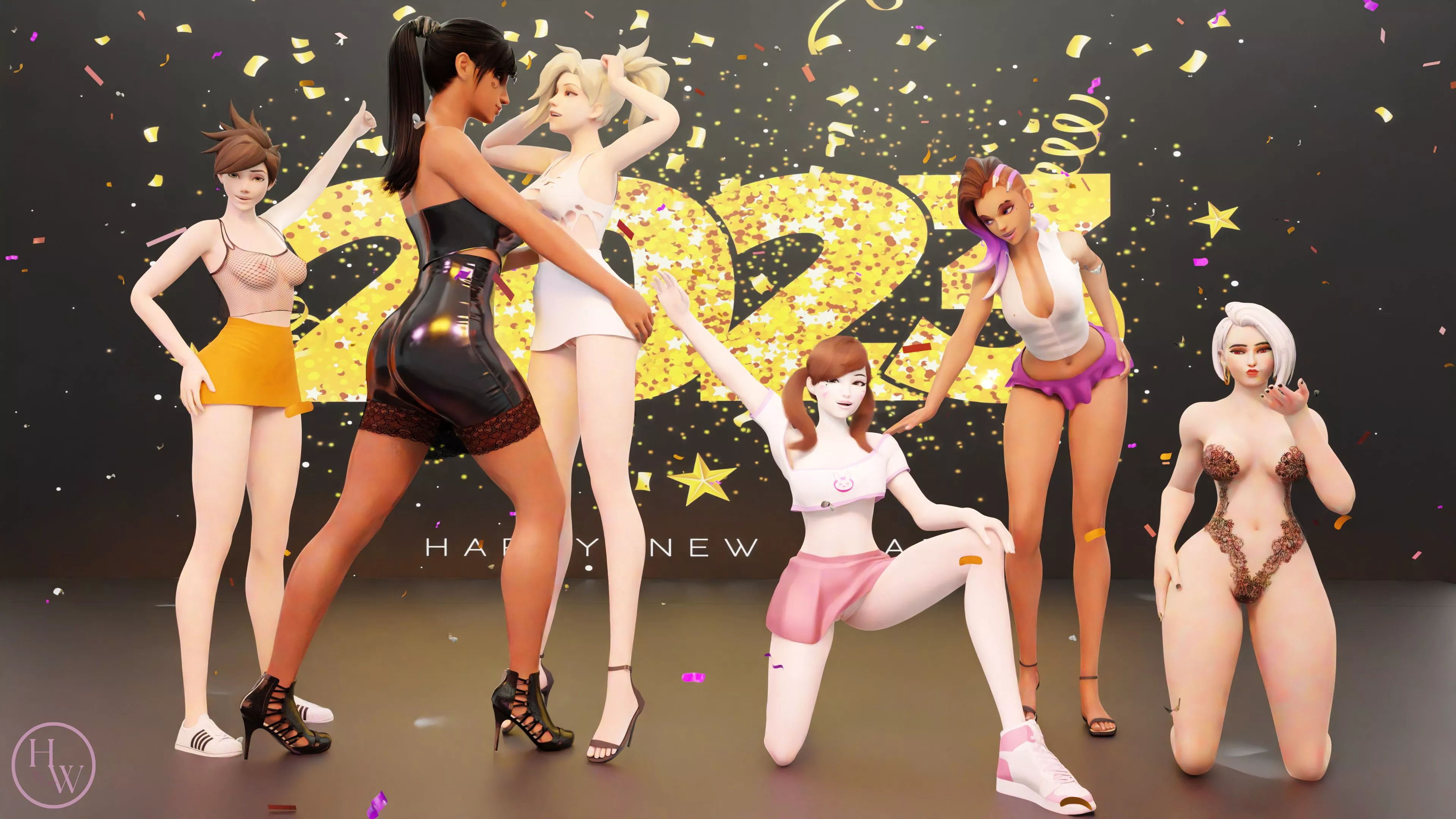 Tracer, Pharah, Mercy, D Va, Sombra & Ashe (HornyWitches)