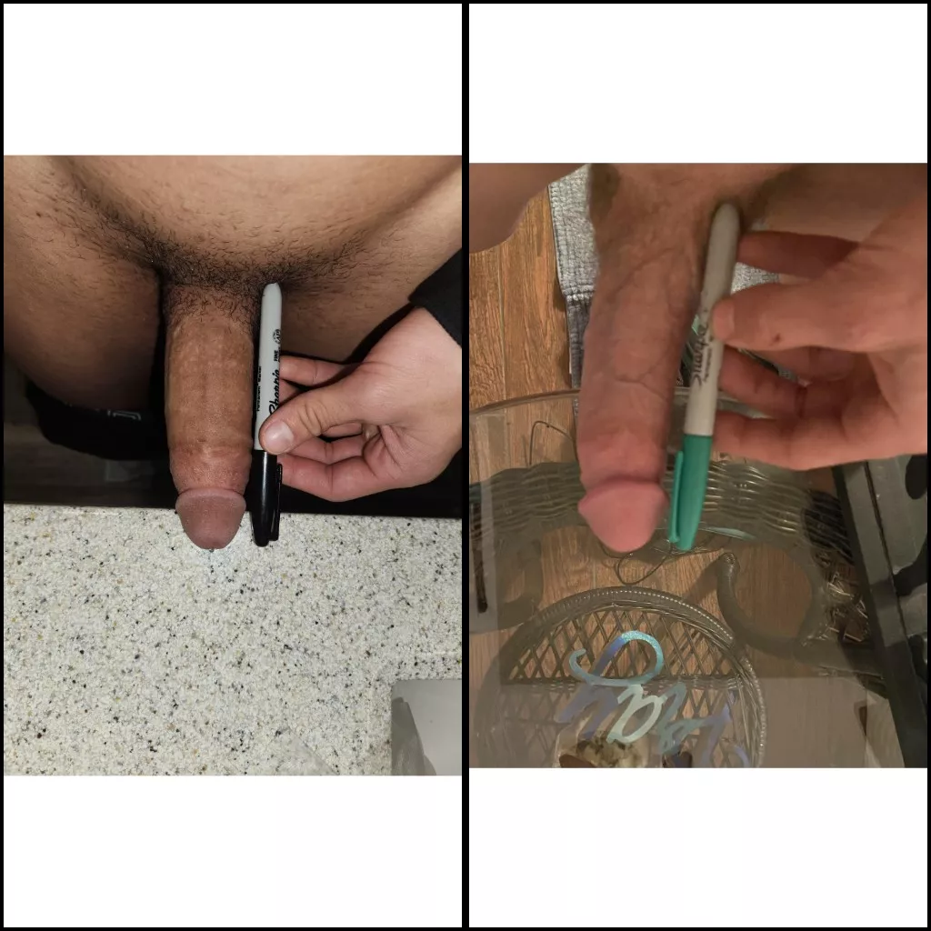 Try to figure out who is bigger. Let us know. We deemed right longer but left was thicker.