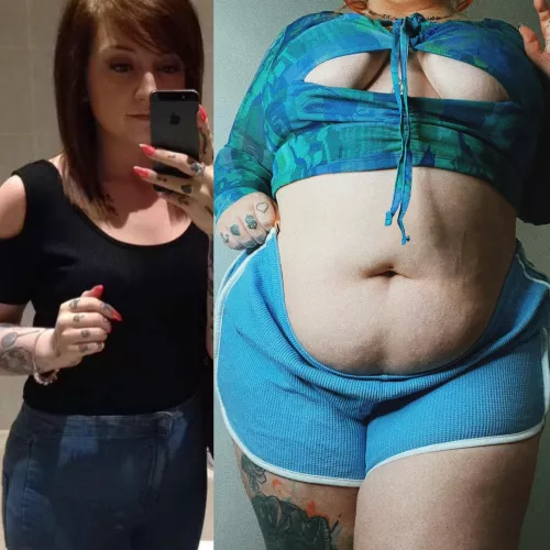 huge 10 stone gain from the first photo and getting bigger every day!