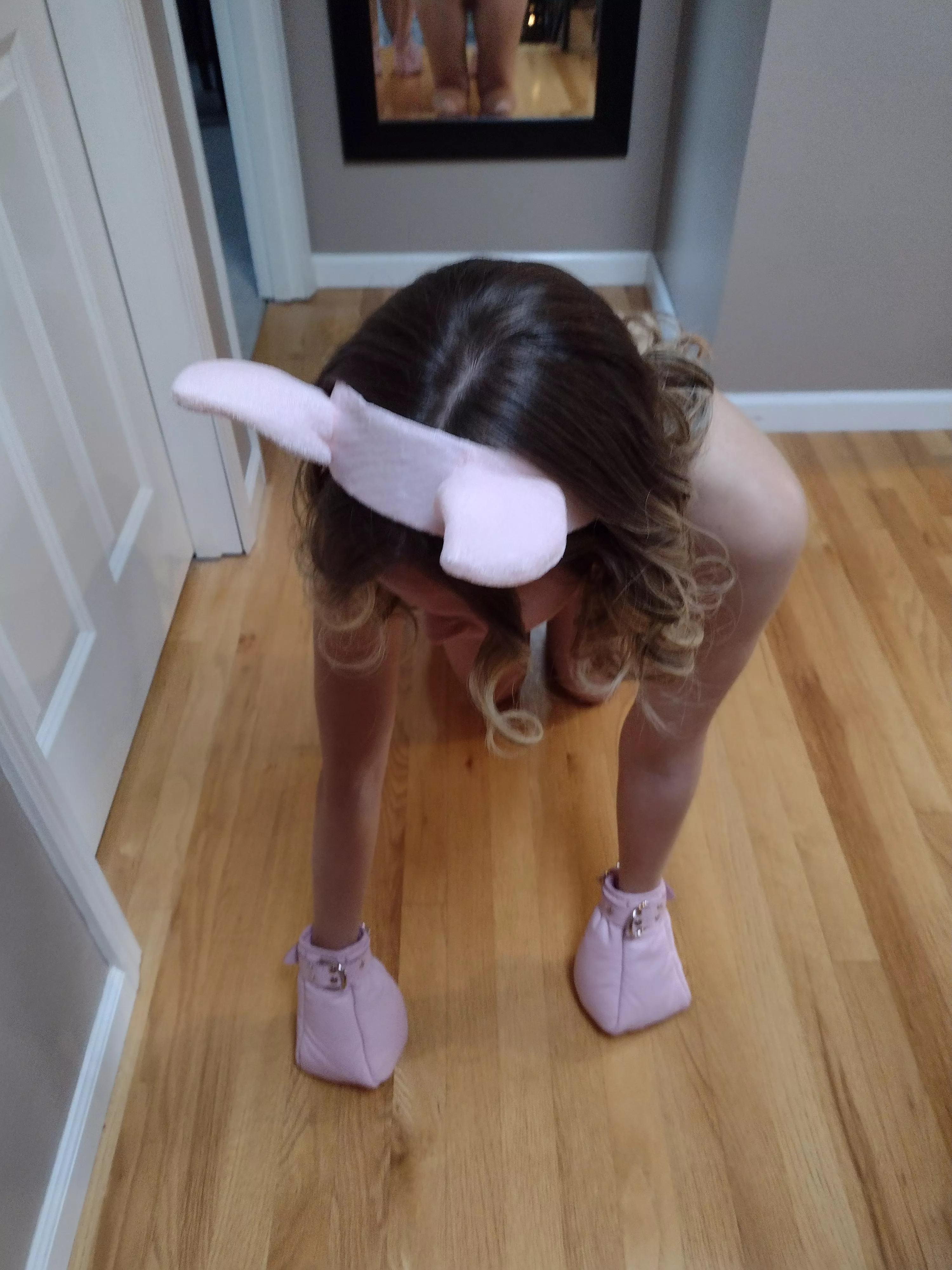 Just a spoiled pig slave enjoying the new mittens master got her.