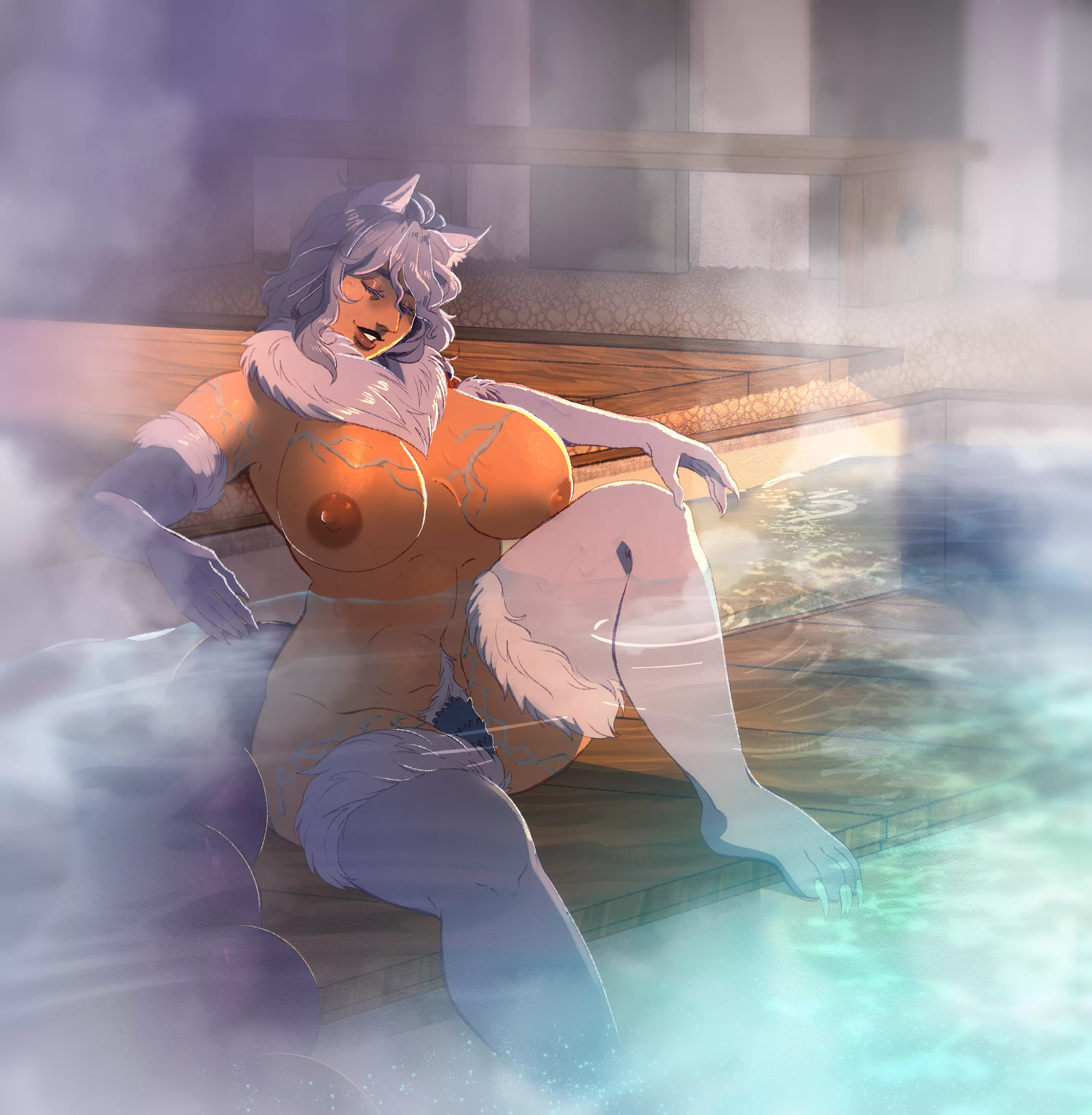 manticore taking a relaxing bath