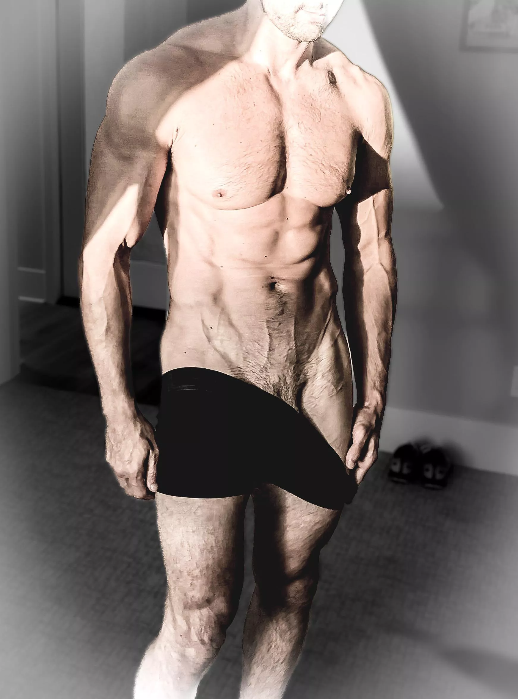 My arms aren’t long enough to drop my underwear all the way. Would you be willing to help?