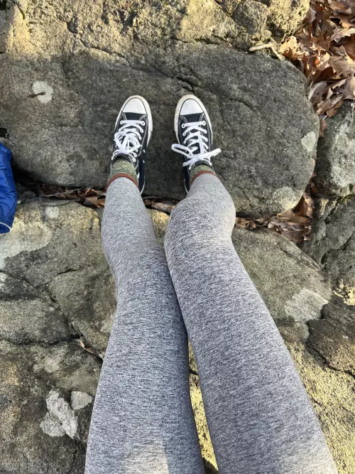Thigh gap in grey tights