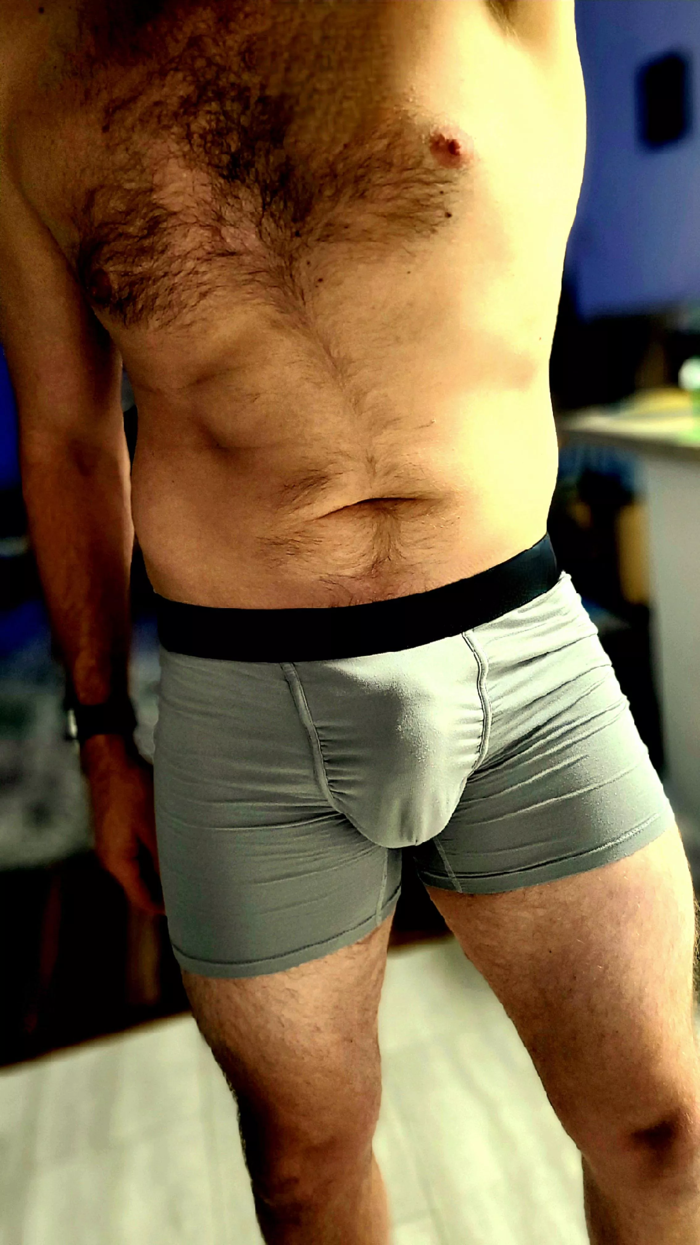 You bent over the kitchen counter would be a great start