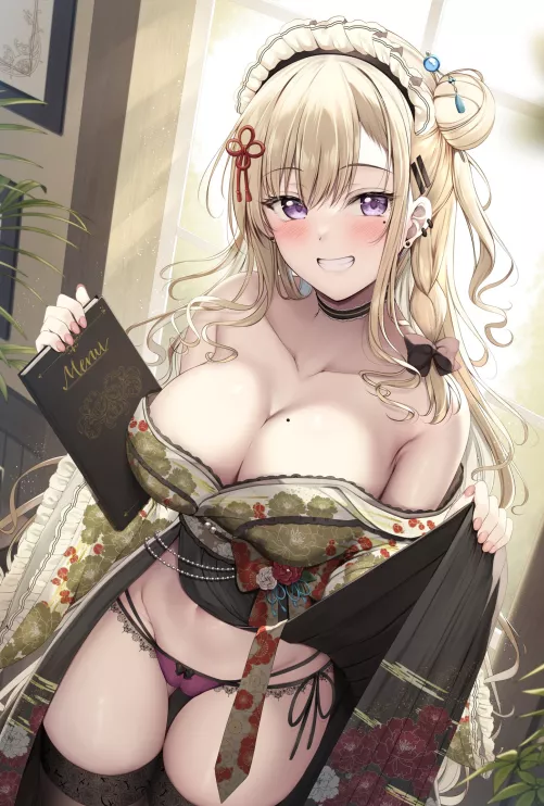 A Cute Maid In A Kimono