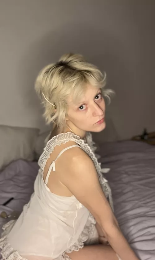 an angel in white lingerie