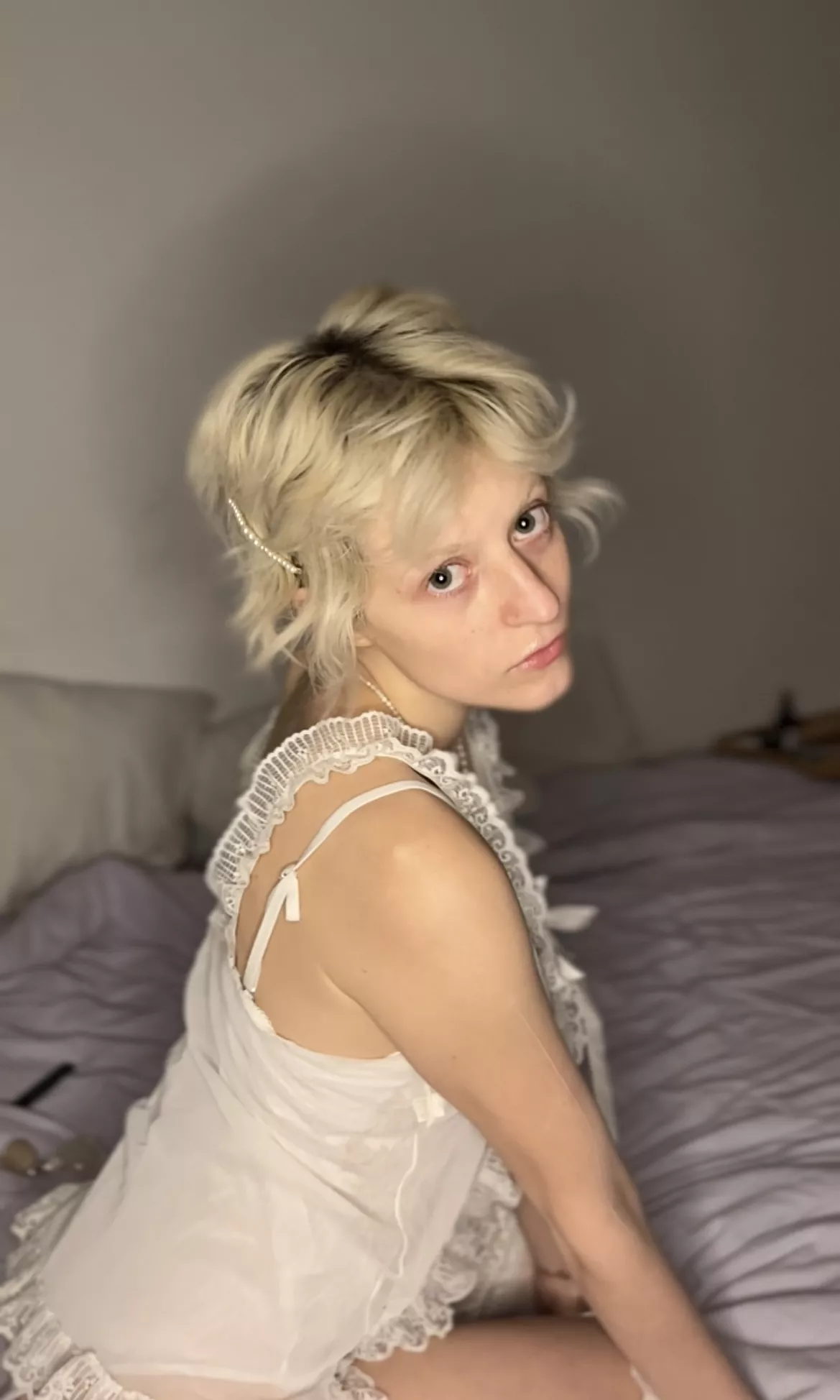 an angel in white lingerie