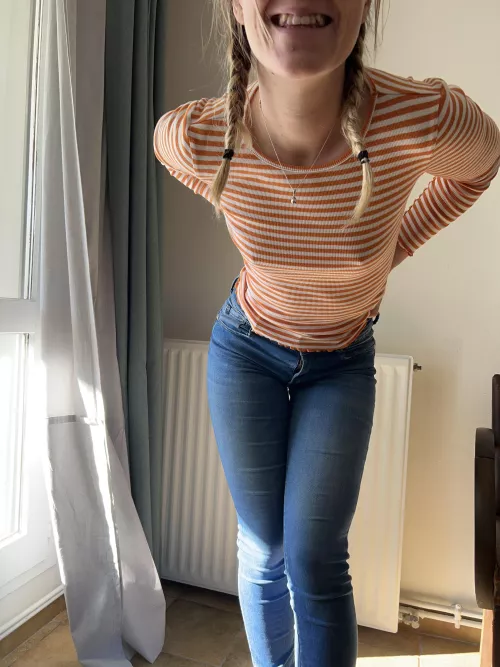 Blonde braids and pokies