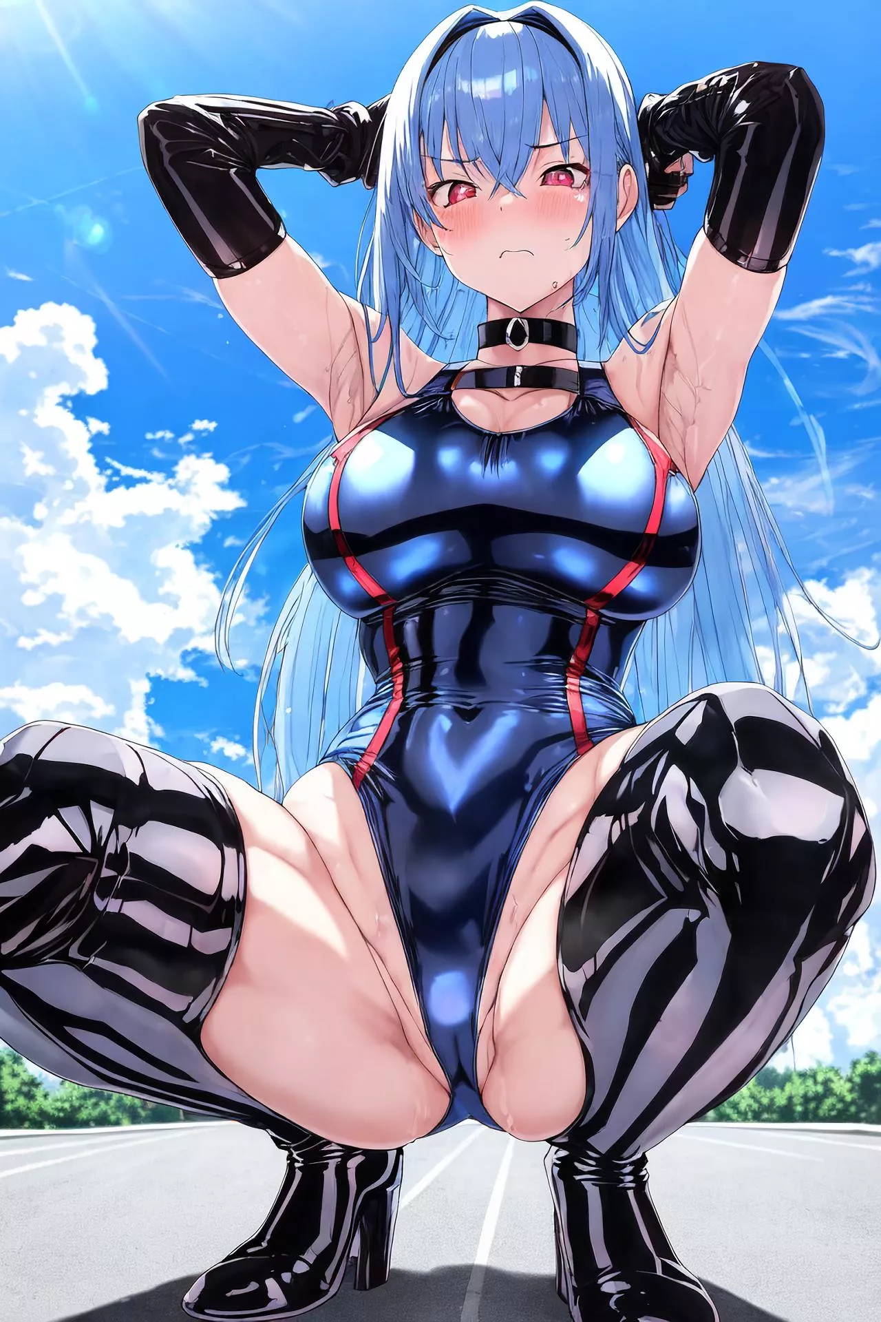 Blue Swimsuit & Black Gloves/Thigh-Highs