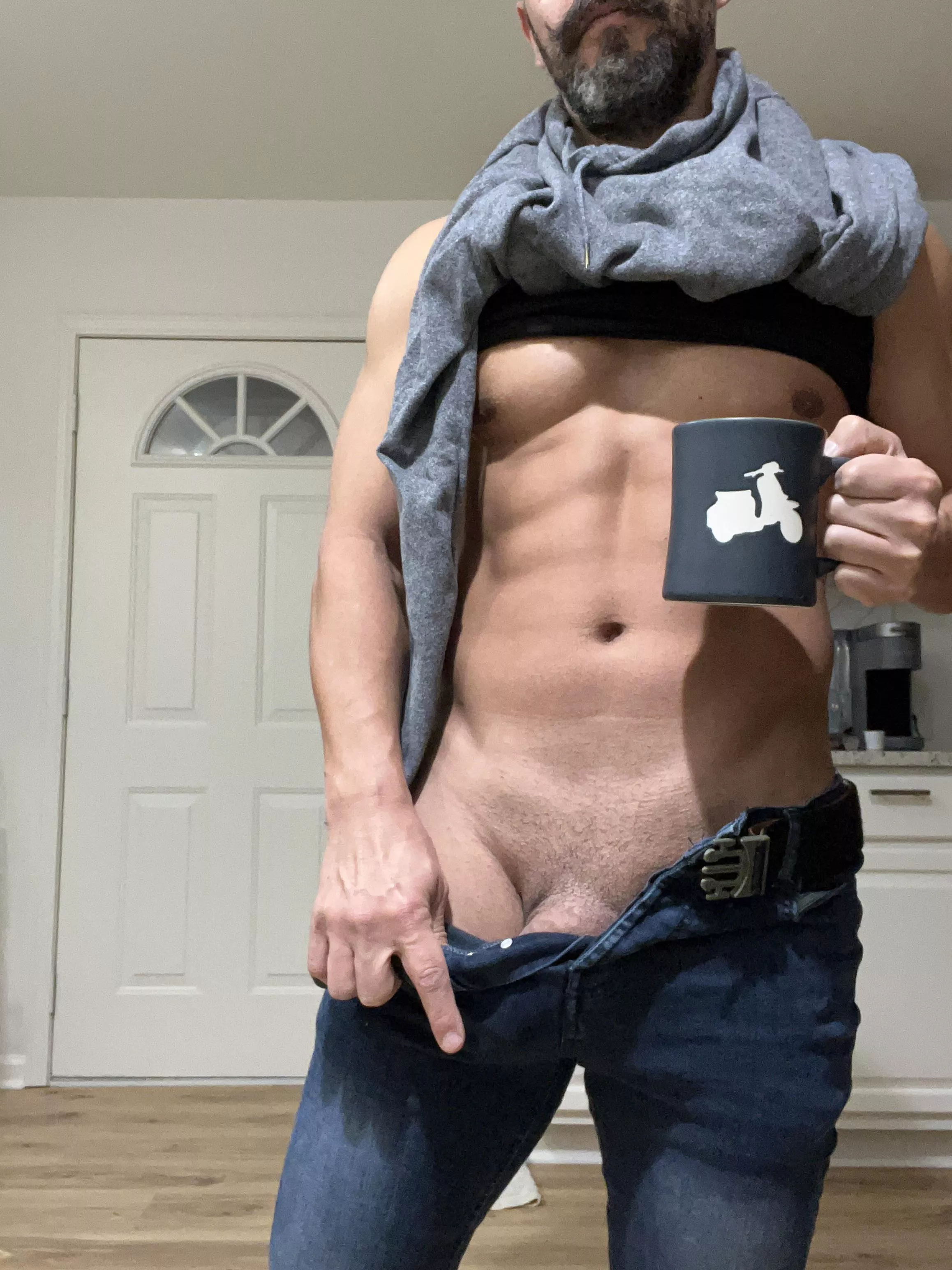 Mustache, check. Caffeine, check. Going commando to work today, check! Happy hump day!