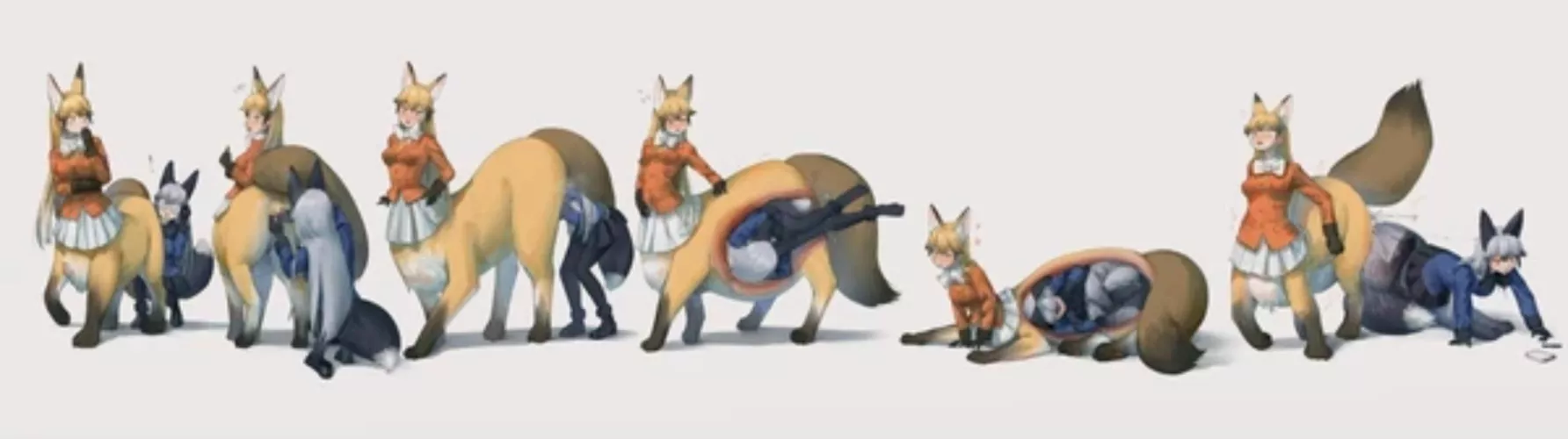 {request} i need help finding the artist of this piece, i have had it saved but but i can't find the artist. sorry for bad quality. it a taur (maybe fox or wolf) who unbirths a girl and changes her into a taur aswell.