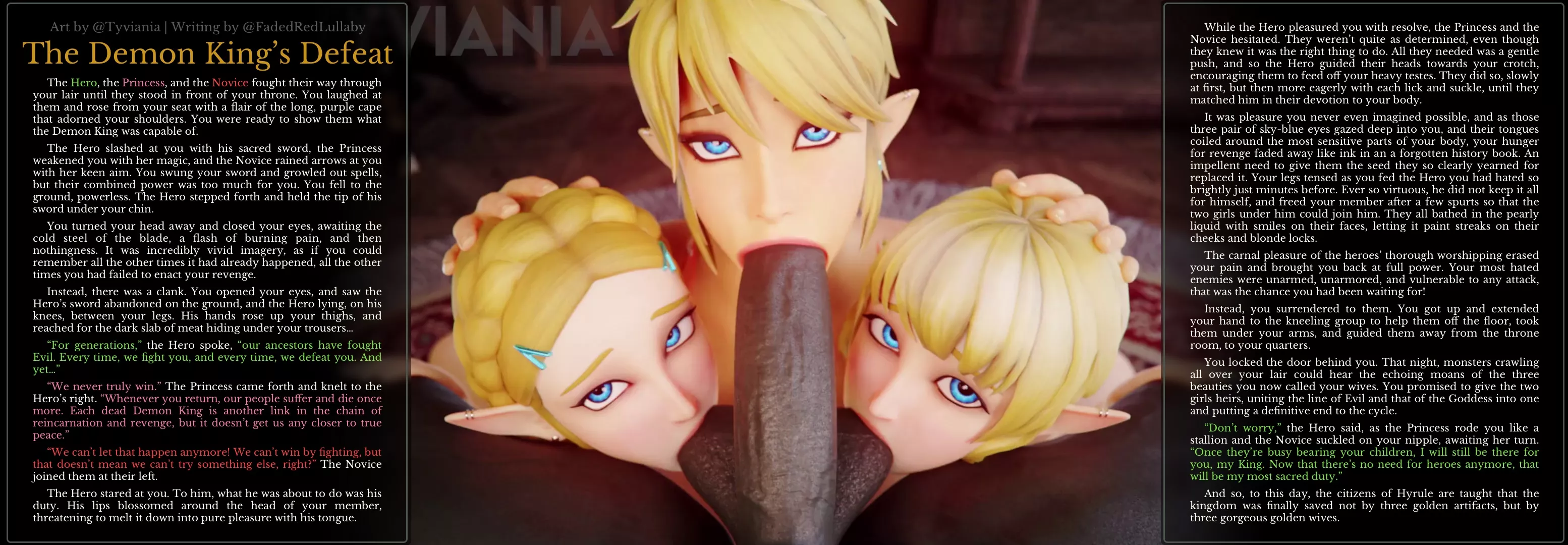 The Demon King's Defeat [The Legend of Zelda] [Group Sex] [Bisexual] [Purification] [Oral Focus] [Impregnation] [Art by @Tyviania]