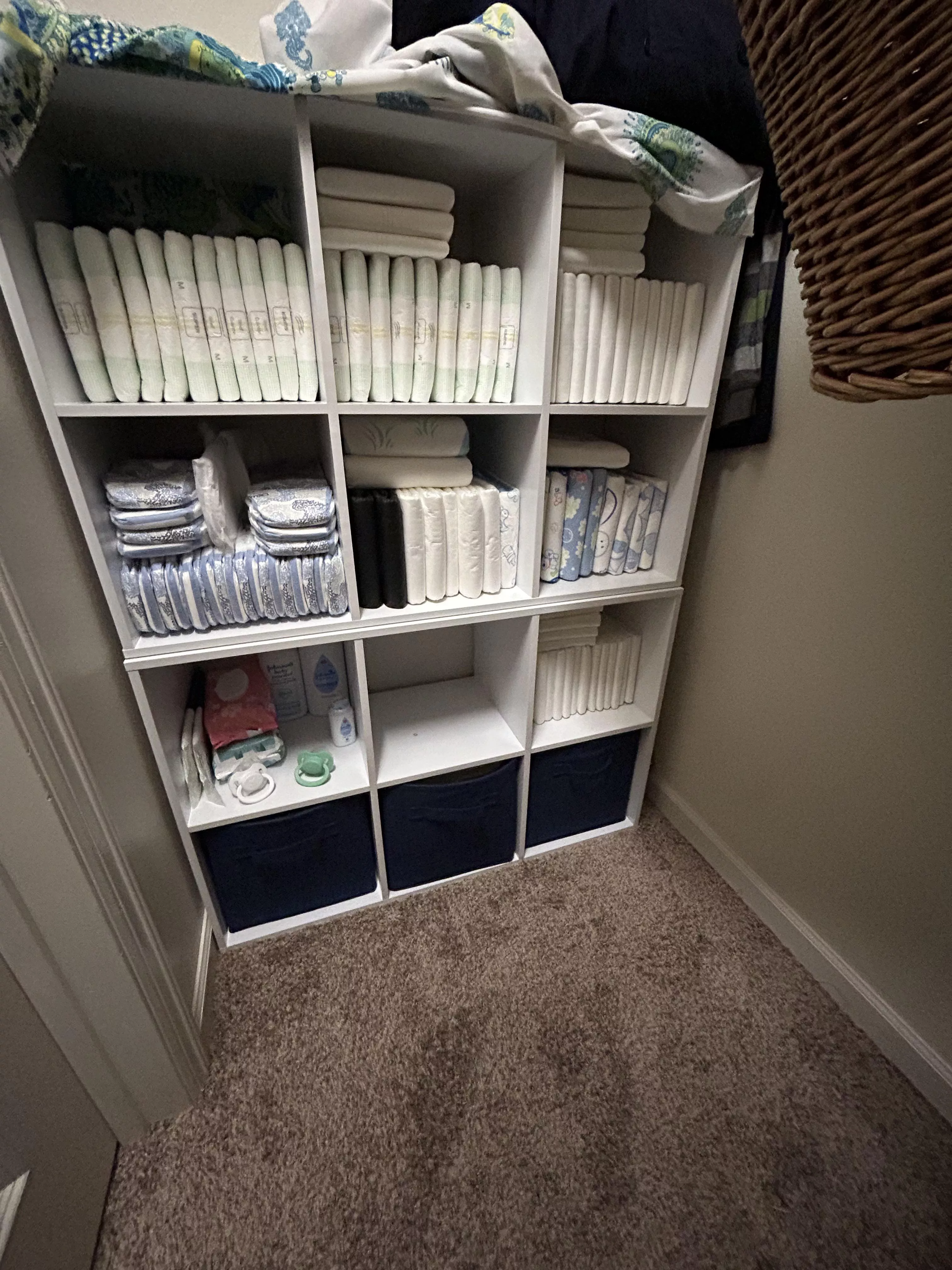 The diaper shelf is complete!!☺️☺️☺️🙈🙈