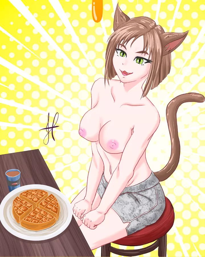 Catgirl gets waffles (art by me)