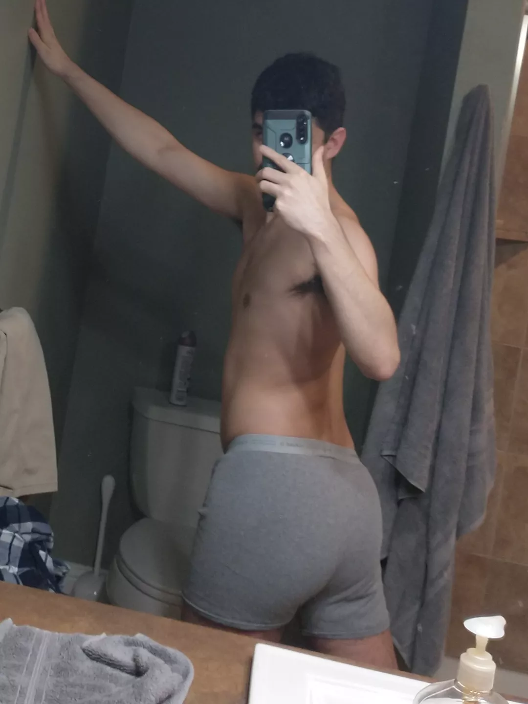 just some gray boxers.