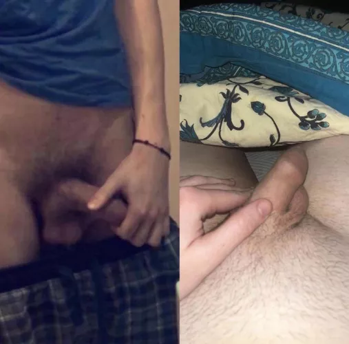 My bf (left vs me (right). He only bottoms so 1am the top - I secretly wanna be a bottom and wonder if my dick actually satisfies him? I’m really turned on thinking he could be out getting fucked by other guys while he’s doing his internship abroad