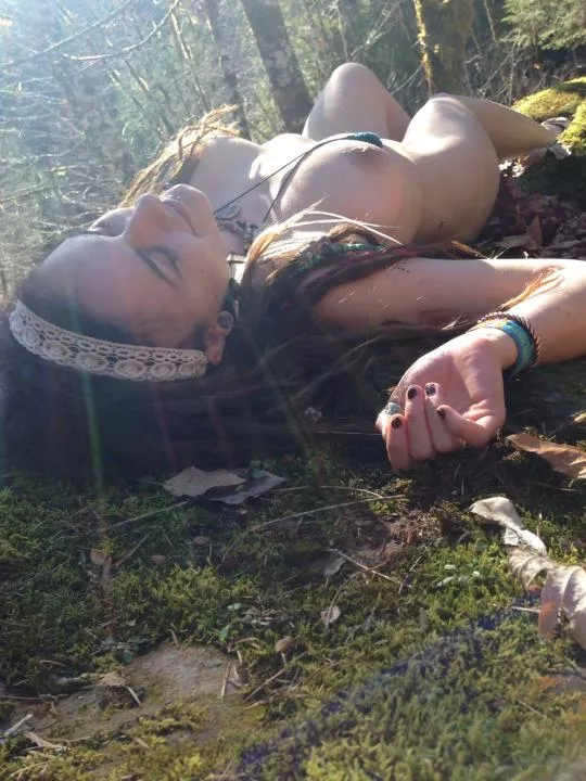So Stoned this dready Hippie Chick needed a nap in the forest