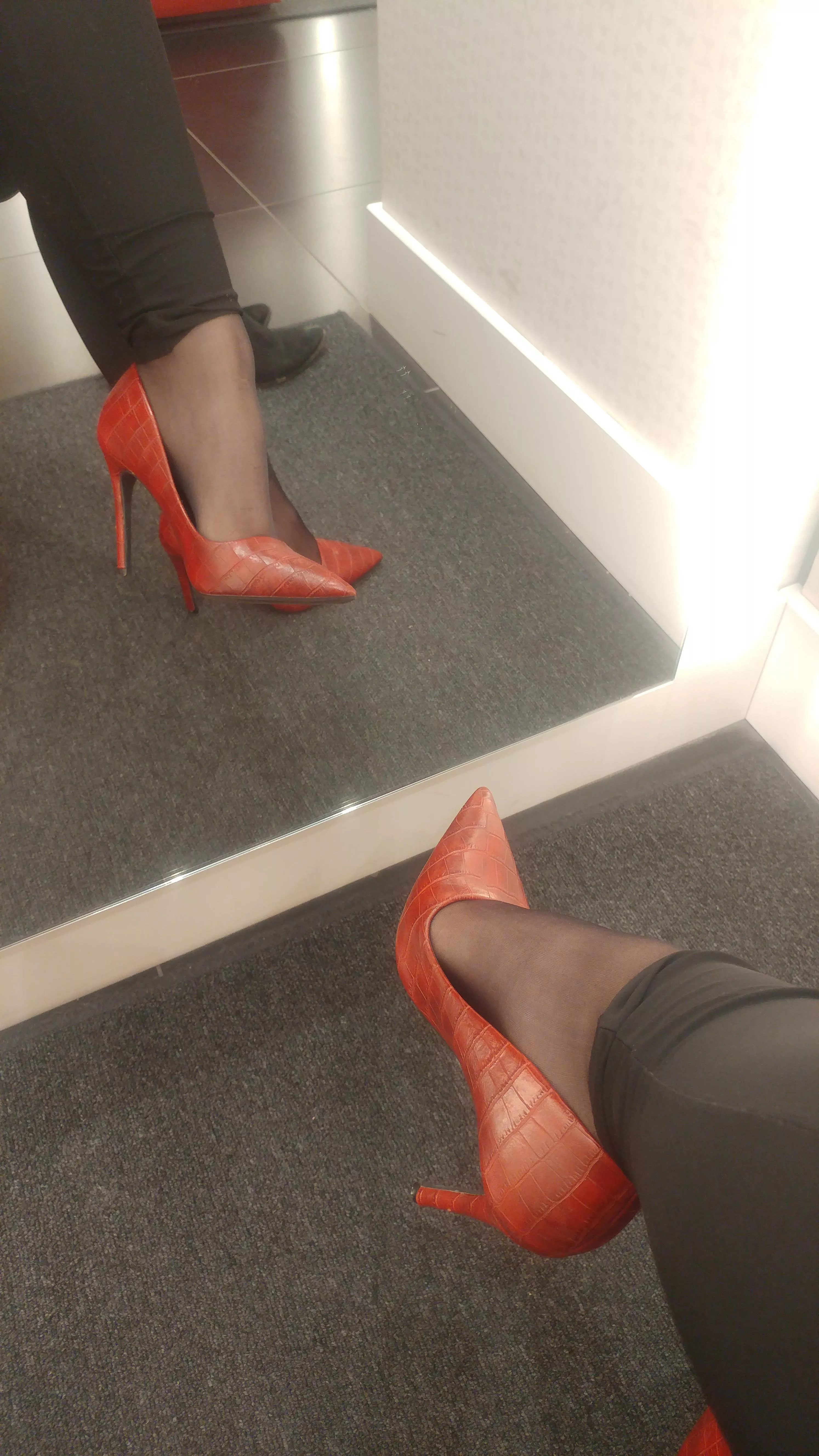 these are just some red heels from a random boutique, but they are the perfect shape for walking and I'm very into the croc pattern 🙃