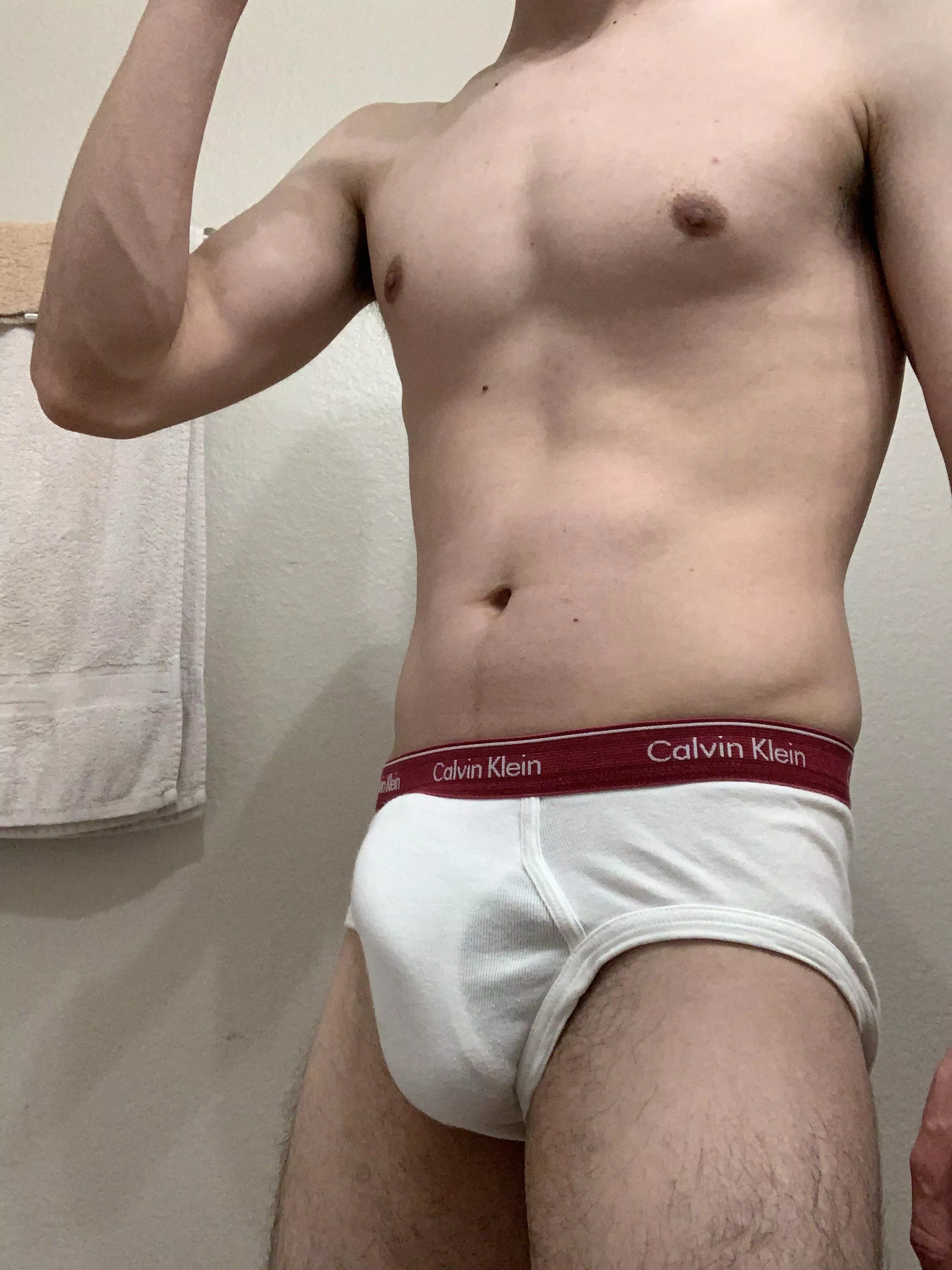 White briefs with red waistband today