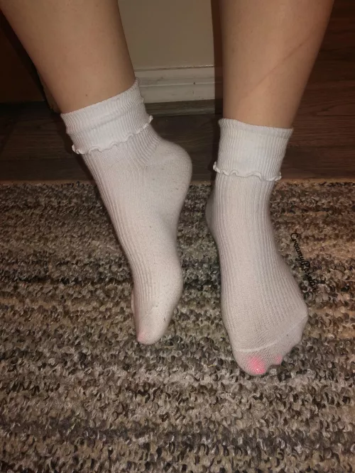 Do you like seeing my bright pink toes showing through my white cuffed socks?