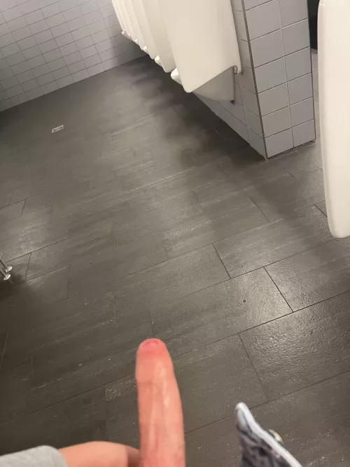 let my cock out in the public bathroom (its not full hard)