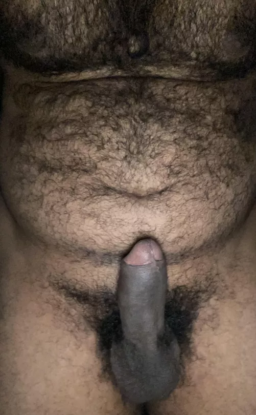 Another angle of the dark beast raised half mast for the fat ass ready to be slain and the nectar that will splash on hubbys face