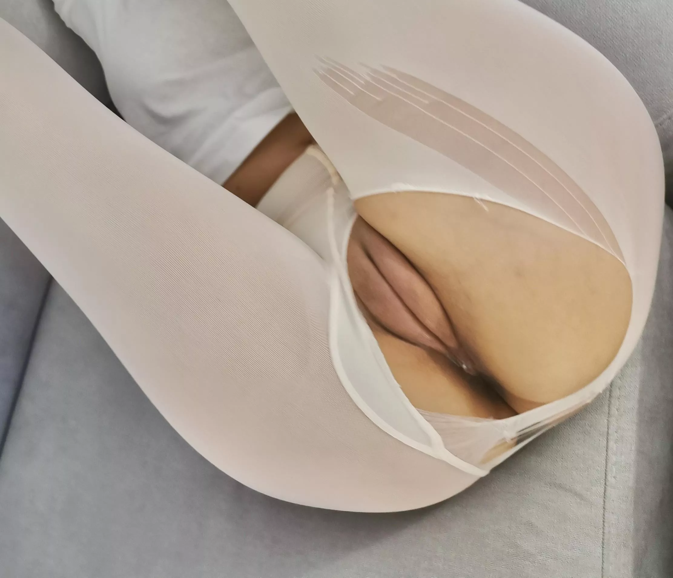 My dog accidently ripped my pantyhose while I was playing with him, leaving my simp naked