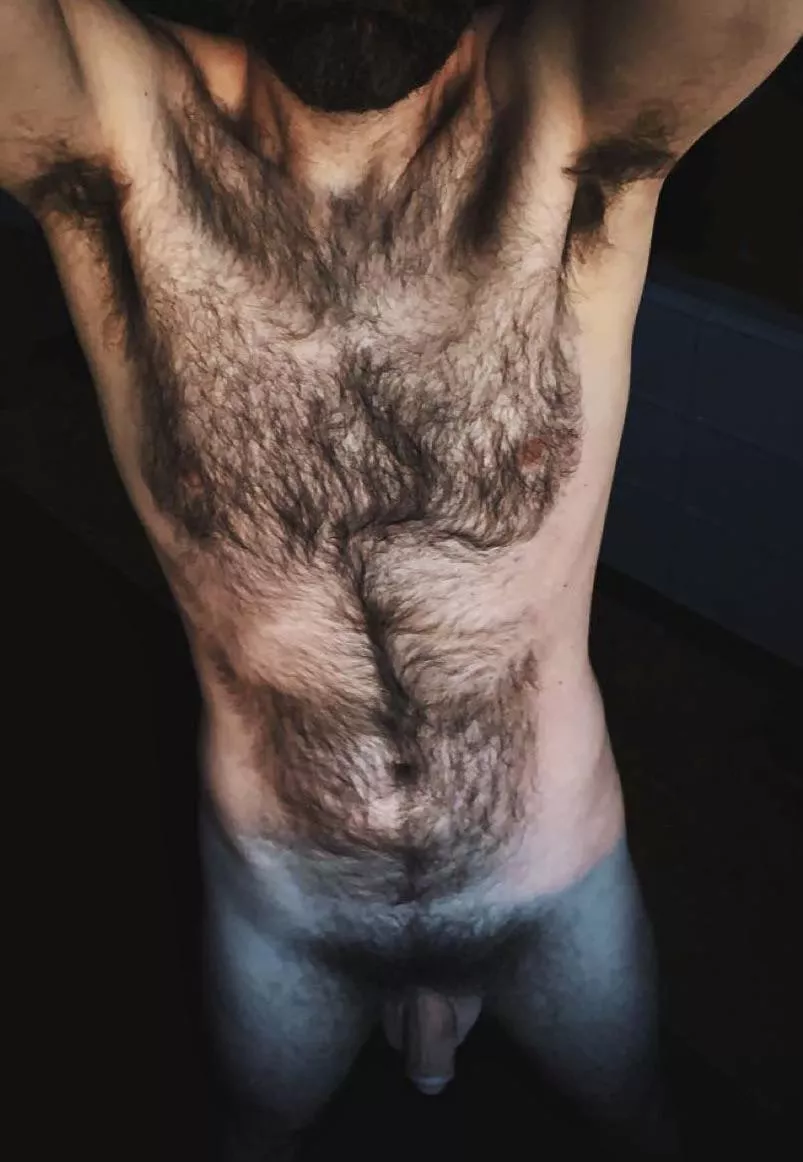 My hairy pits blend into my hairy tits which blend into my hairy stomach which blends into my full bush which blends into my hairy legs which blend into my hairy feet. Point is: **WOOF**