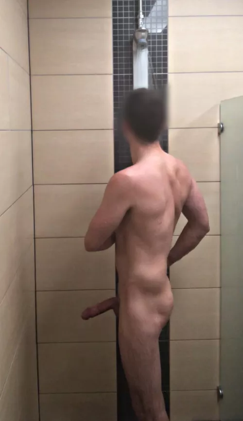 Oops. Hard to hold it down in the locker room showers