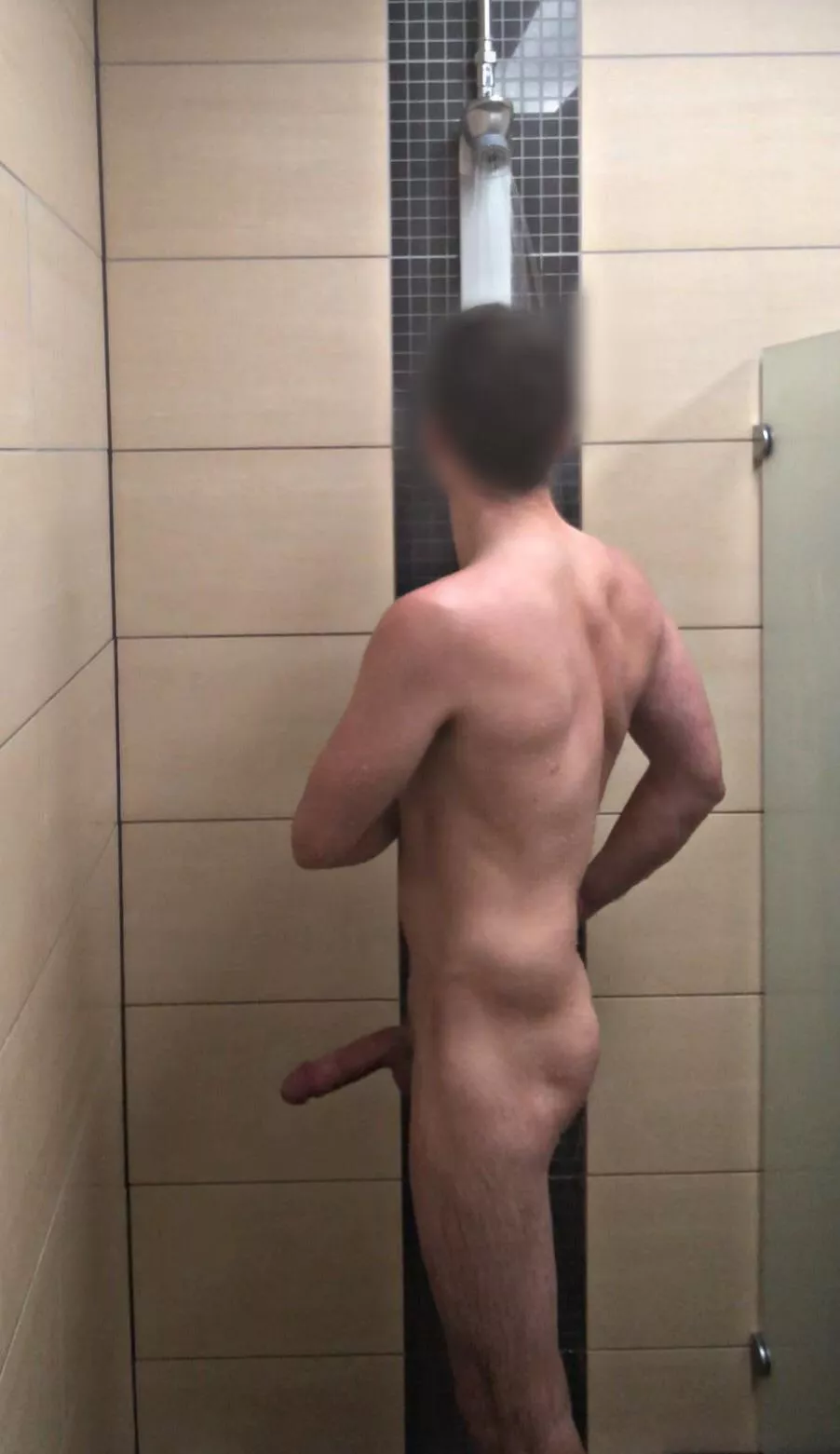 Oops. Hard to hold it down in the locker room showers