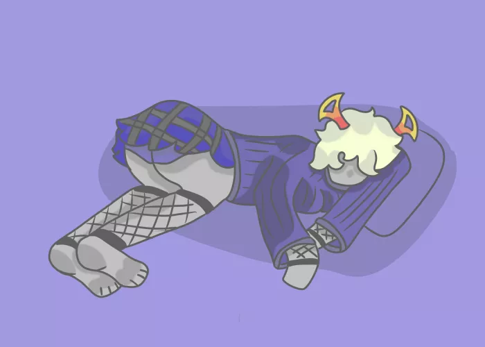 Pin-up-ish drawing of an indigo blood OC