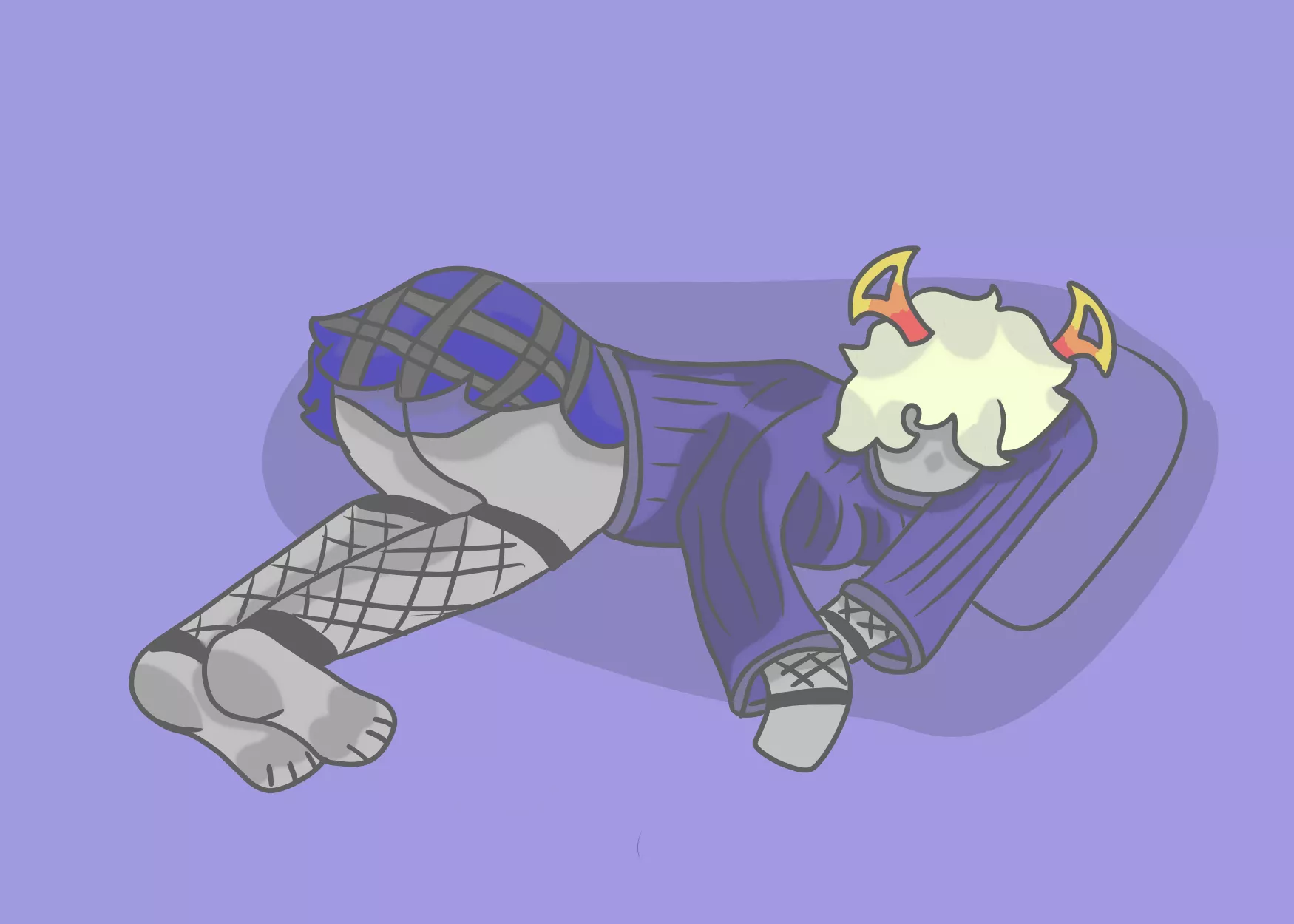 Pin-up-ish drawing of an indigo blood OC