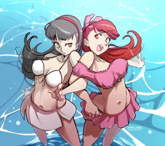 Yukiko and Sumire at the beach (Haysey Draws)