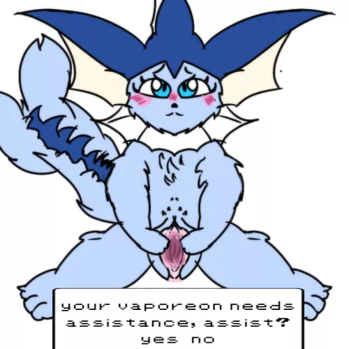 A very fluffy vaporeon needs assistance, proceed?