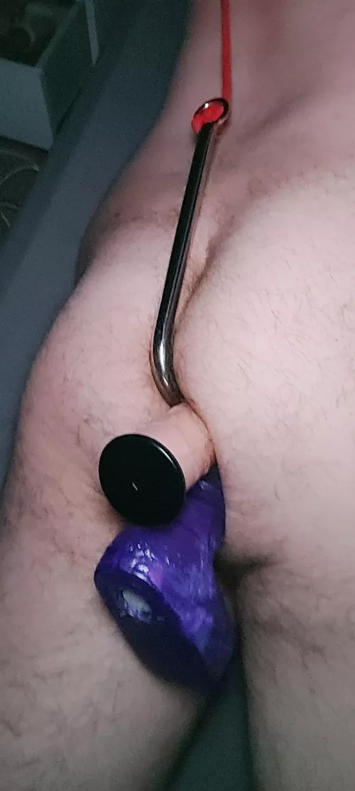 Anal hook and 2 huge dildos in my ass