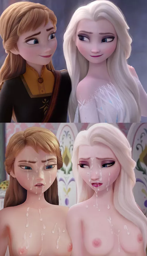 Anna and Elsa before and after the night